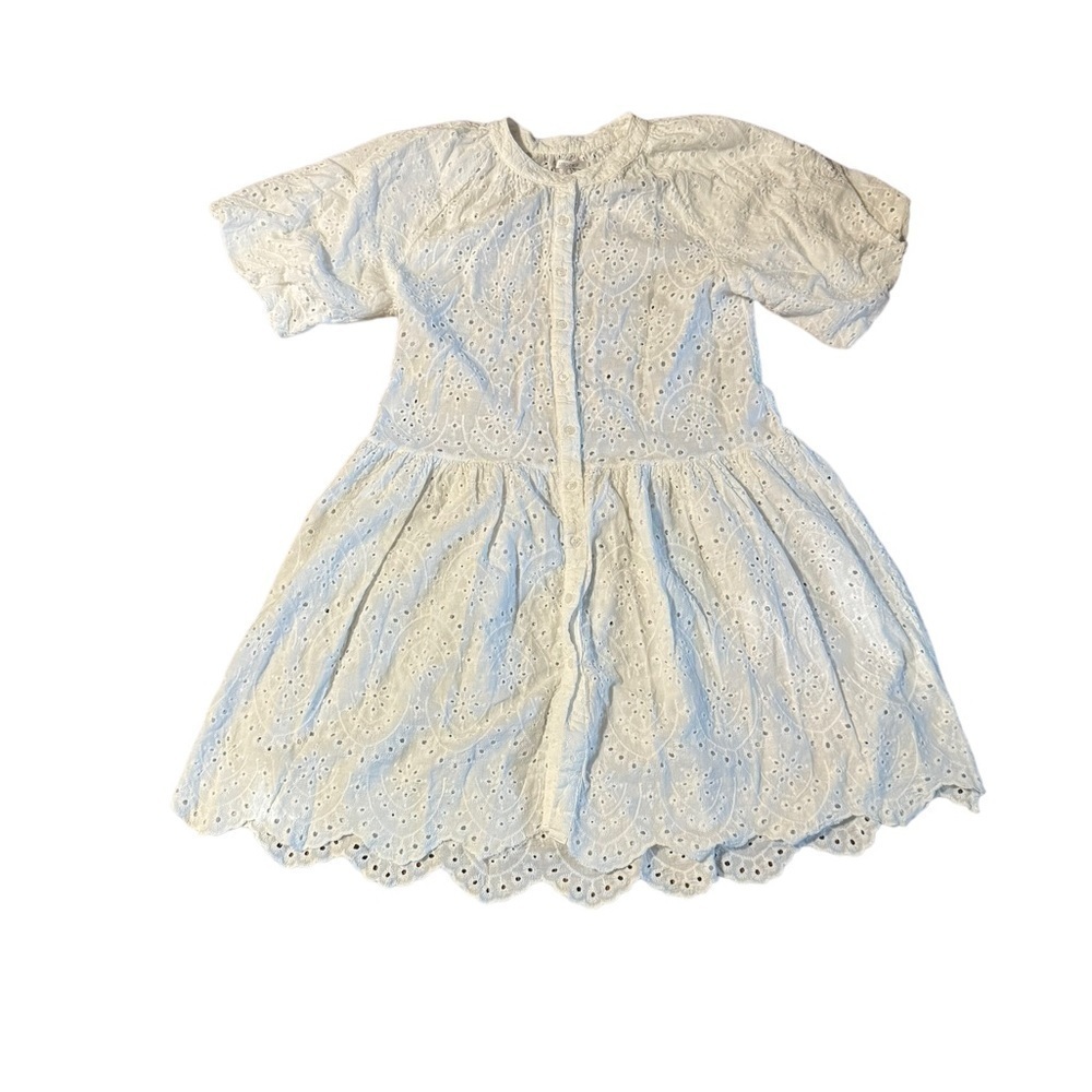Stitchdrop Womens White Short Sleeve Baby Doll Dress Size Medium Hole Patterned